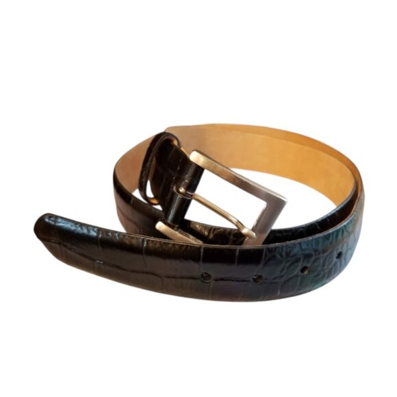 W. Kleinberg Embossed Crocodile Belt, Nickel Removable Buckle, Black, Sz 42 - Picture 1 of 14